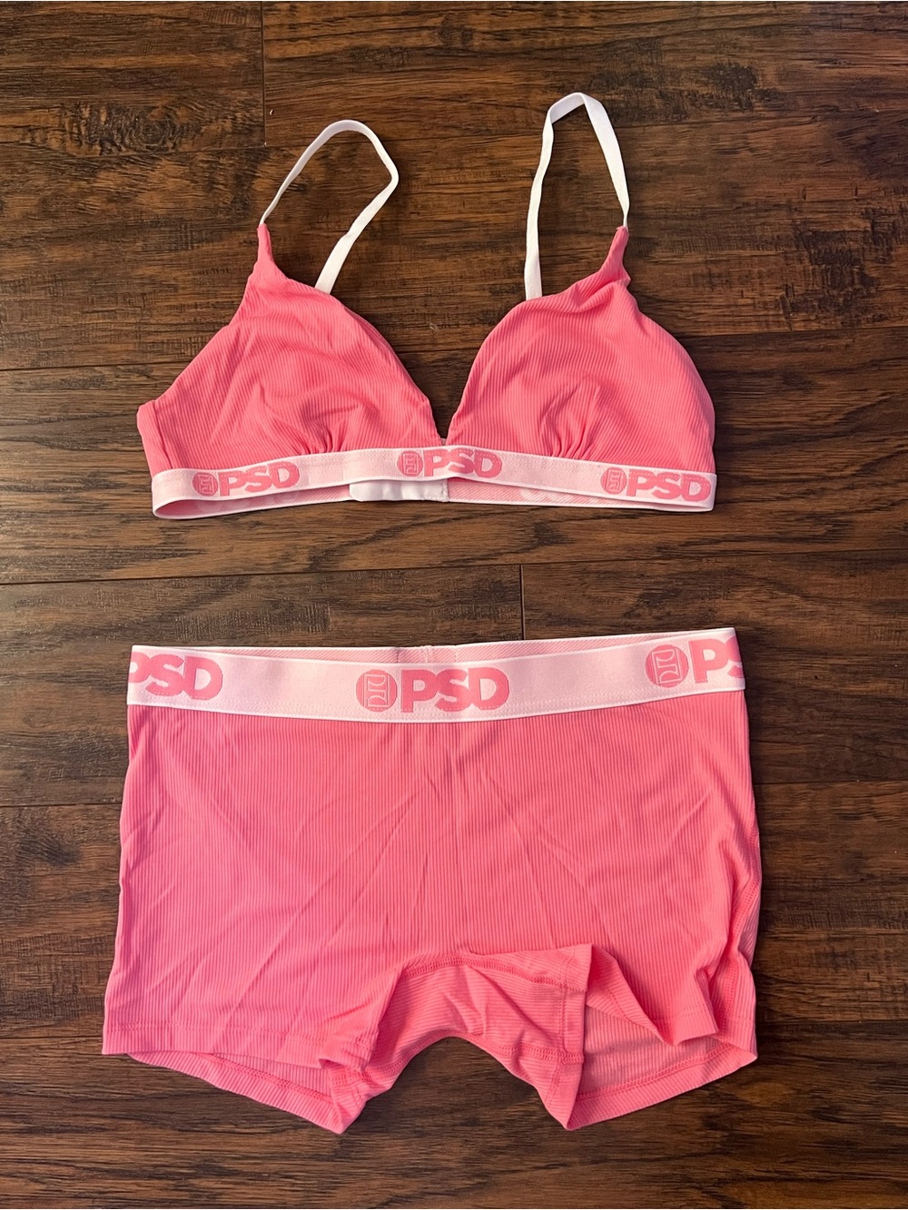 PSD Pink Ribbed Bralette and Boyshort Set